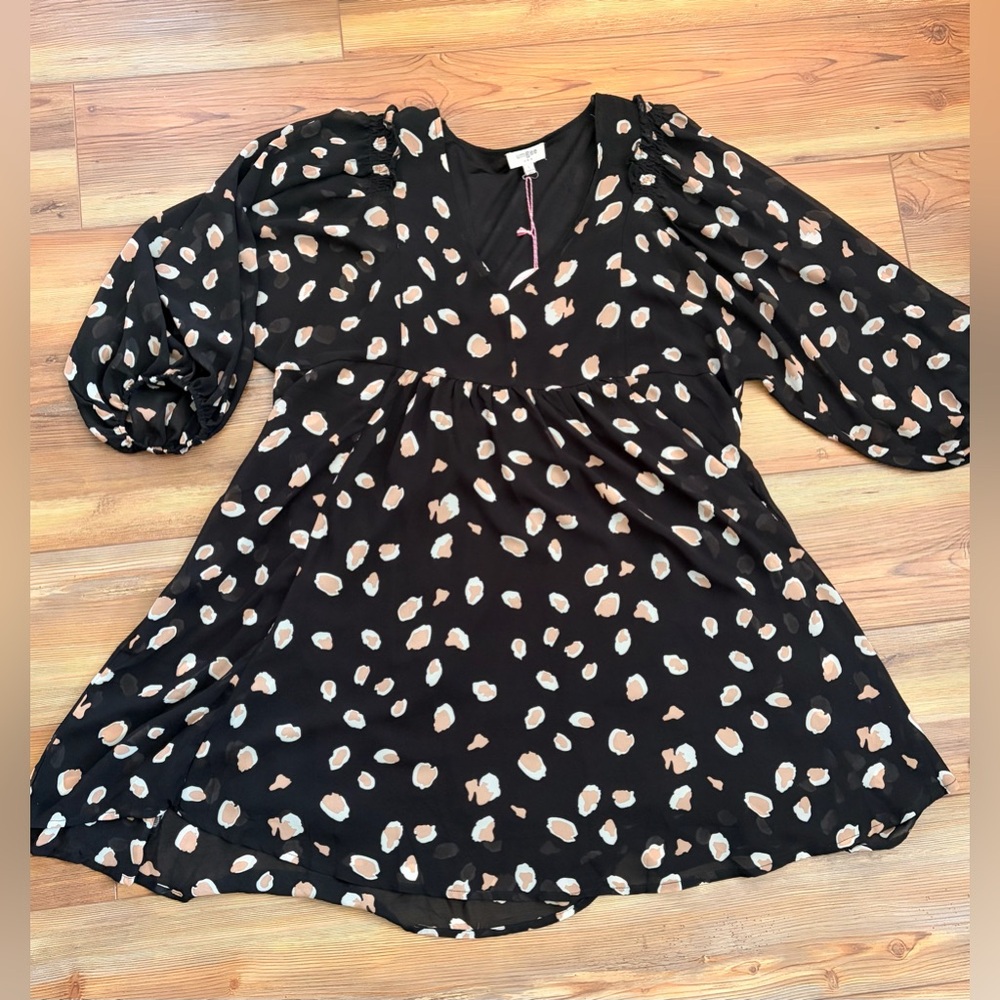 Umgee Black and Tan Dress Size Large New With Tags NWT Spring Light w/ pockets!